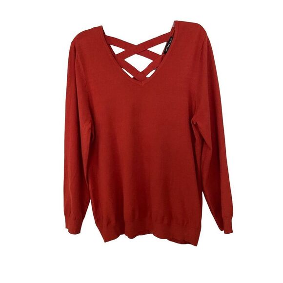 Love Ellie Burnt Orange V-Neck Sweater with Criss-Cross Back Detail Size XXL - Picture 1 of 11